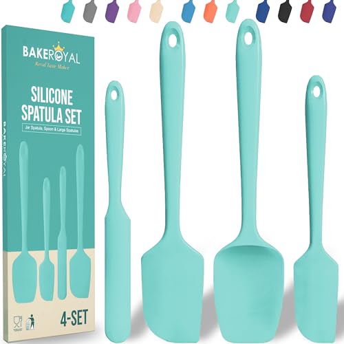 BakeRoyal Silicone Spatula Set - 4-Piece Rubber Spatulas Silicone Heat Resistant 600°F for Everyday Task - Seamless Design Kitchen Spatulas for Nonstick Cookware - Silicone Kitchen Utensils Sets