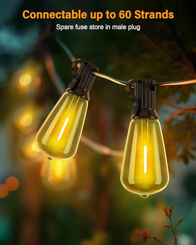 Doukedge Outdoor String Lights Waterproof, 25 Feet Patio Lights with 13 ST38 Edison Bulbs(1 Sqare), Outside Hanging Decorative Lights for Porch, Blacony, Backyard, Bistro, Garden, 2700K