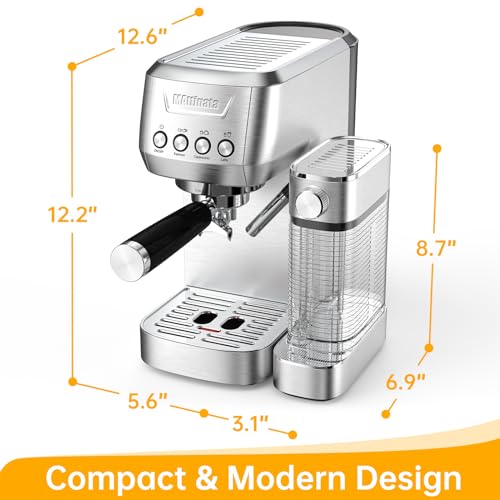 Espresso Machine 20 Bar, Cappuccino Machine for Home with 2.0 Long Life Automatic Milk Tank, Espresso Maker with Milk Frother, Stainless Steel-Mattino Pro