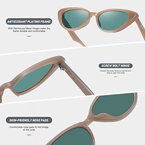 Fozono Retro Vintage Narrow Cat Eye Sunglasses for Women 90s Small Chic Style Trendy Sunnies UV400 Protection FZN7514(Brown/Green)