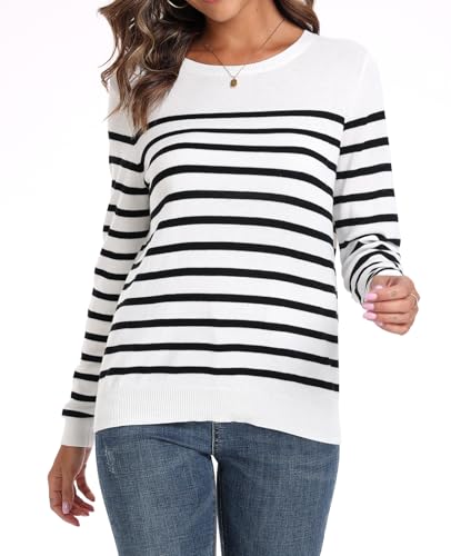 QUALFORT Women's 100% Cotton Sweater V Neck Long Sleeve Knitted Jumper Tops Pink X-Large