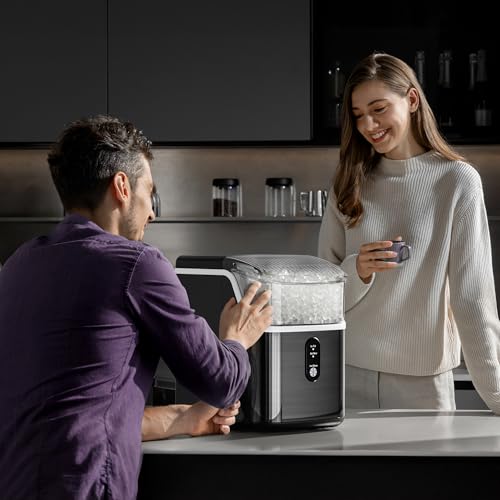 Nugget Ice Makers Countertop, 35Lbs/24H Portable Ice Maker Machine with Chewable Ice, Sonic Ice Makers Countertop with Self-Cleaning Function/Ice Scoop/and Ice Basket for Home & Kitchen(Silver)