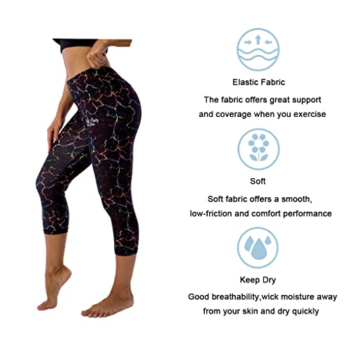 Capri Compression Leggings Workout Leggings for Women Squat Proof Yoga Capri Pants Printed Gold Dust 1-3 X-Small