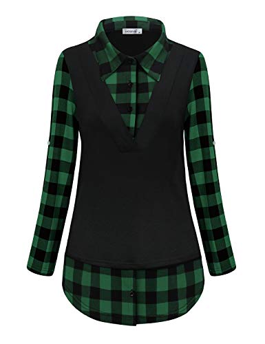 MOQIVGI Plaid Shirts for Women Blue and Black Long Sleeve Christmas Tops 2024 Trendy Dressy Fall Winter Clothes Work Casual Vacation Collared Colorblock Tunics Medium