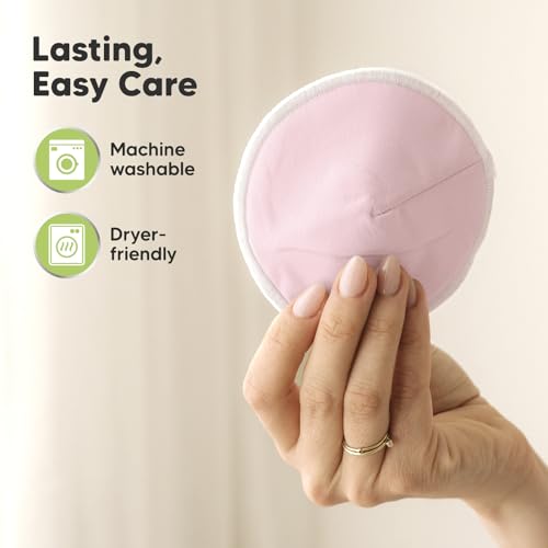 Organic Nursing Pads - 14 Washable Viscose Derived from Bamboo Breastfeeding Pads, Wash Bag, Reusable Breast Pads for Breastfeeding, Nipple Pads for Breastfeeding Essentials(Pastel Touch, L 4.8")