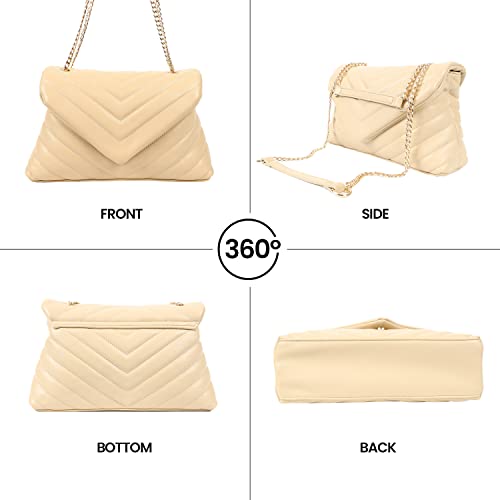 PRETTYGARDEN Women’s Fashion Crossbody Bags Lightweight Adjustable Chain Strap Quilted Designer Handbags Shoulder Bag (Beige)