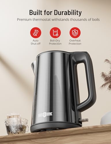 Electric Kettle for Boiling Water, Paris Rhone 1.7L Visual Water Window Stainless Steel Electric Water Kettle, 1500W BPA-Free Hot Water Kettle Pot, Auto Shut Off & Boil-Dry Protection, Silver
