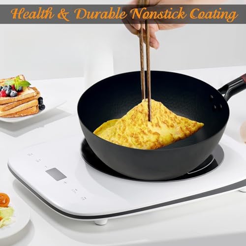 ANEDER Frying Pan with Lid Skillet Nonstick 10 inch Carbon Steel Wok Pan Woks and Stir Fry Pans for Electric,Induction and Gas Stoves