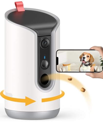 TKENPRO 2K Pet Camera Treat Dispenser, 360°View Dog Camera with Phone App, 5G&2.4G WiFi 2-Way Talk Pet Camera Indoor for Cats Remote Treat Tossing, Motion Alerts, Auto Tracking