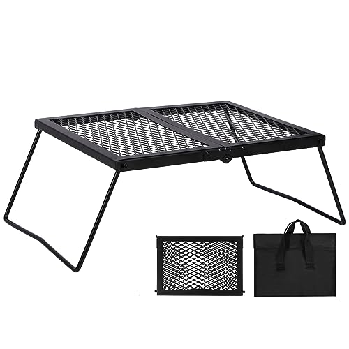 REDCAMP Folding Campfire Grill Heavy Duty Steel Grate, Portable Camp Fire Cooking Rack Over Fire Pit with Carrying Bag for Outdoor BBQ Camping