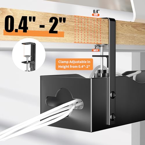 Under Desk Cable Management Tray, Litwaro Cable Management Under Desk No Drill, Cable Rack with Clamp for Desk Wire Management and Desk Cord Organizer, Cable Management Box Under Desk for Home Office