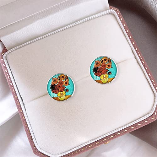 KVANU Vintage Abstract Van Gogh Painting Starry Sky Sunflower Drop Dangle Earrings for Women Painter Art Teacher Abstract Art Earrings Charm Creative Jewelry Gifts (Style-6)