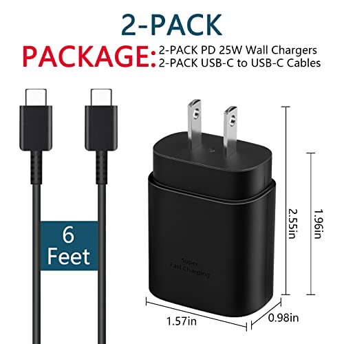 2 Pack USB C Charger, 25W Type C Charger Fast Charging with USB C to C Charger Cable 6FT Android Phone Charger for Galaxy S24 Ultra/S23+/S22/S21/S20/Phone 15/15 Plus/15 Pro Max