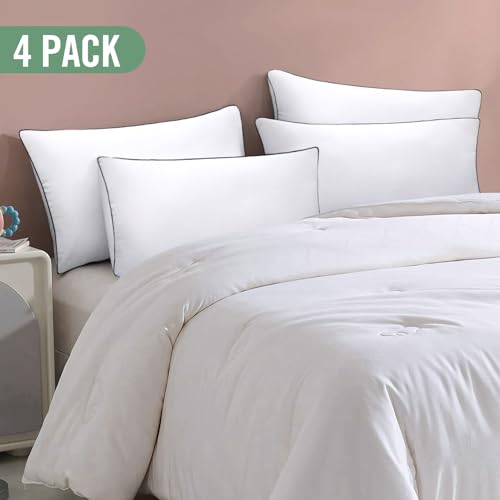 Higoom Standard Size Bed Pillows for Sleeping Set of 4,4 Pack Great Support Luxury Hotel Pillows for Side,Stomach and Back Sleepers.