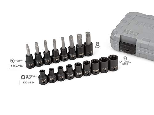 TEKTON 1/2 Inch Drive Torx Impact Bit Socket Set with Rail, 8-Piece (T30-T70) | SIB92102