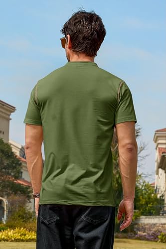 Aulemen Men's Henley Shirts Short Sleeve Casual Lightweight Slim Fit Basic Button T-Shirt with Pocket Wine Red