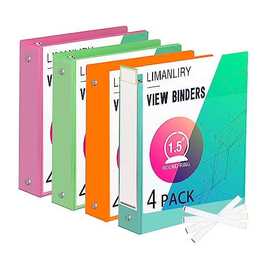 3 Ring Binders,1.5 inch Round Ring View Binders Holds 11"*8.5" Papers,Assorted Colors,4 Pack