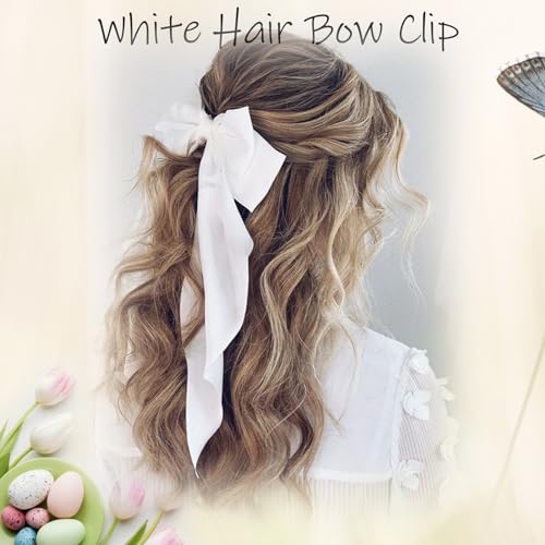 Wdnew 3Pcs Large Satin Hair Bows for Women - Bow Clips, Hair Barrettes and Accessories (3 count, Black Pink White)