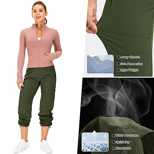 Women's Hiking Pants Quick Dry UPF 50 Travel Golf Pants lightweight Camping Work Cargo Pants Zipper Pockets,6608,Army,XS
