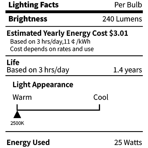 CYLYT 6-Pack E12 Candle Light Bulbs 25W Warm White 2500K, 240 Lumen Dimmable Chandelier Light Bulbs for Ceiling Fan, Pendants or Outdoor, B10 Clear Candelabra Base Bulbs