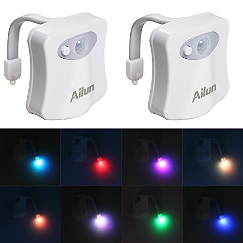 Toilet Night Light 2Pack by Ailun Motion Sensor Activated LED Light 8 Colors Changing Toilet Bowl Illuminate Nightlight for Bathroom Battery Not Included Perfect with Water Faucet Light