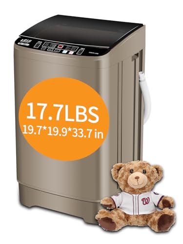 KRIB BLING Full-Automatic Washing Machine 17.7 lbs Small Compact Portable 10 Wash Program & 8 Water Level Compact Washer with LED Display Ideal for Apartments, RV, Camping, Gold (KB03-GOLD6)
