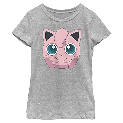 Pokemon Jigglypuff Filled Face Girls Short Sleeve Tee Shirt Athletic Heather