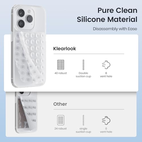 2PCS Silicone Suction Cup Phone Case Mount Double Sided, Hands-Free Phone Accessories Holder for Selfies and Videos, Silicon Sticky Phone Grip for iPhone and Android, Transparent&Black