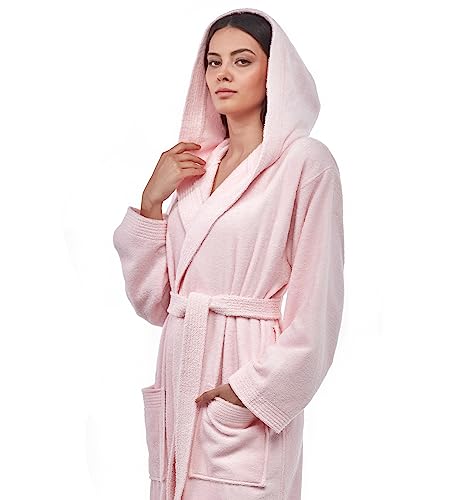 Arus Womens Pacific Long Style Full Length Robe Hooded Turkish Cotton White Large