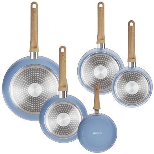 GoodCook 10-Piece Healthy Ceramic Titanium-Infused Cookware Set with Pots, Pans, Steamer, Spoon, and Turner, Nonstick Pots and Pans Set for Kitchen, Light Blue