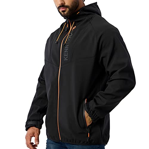 UIUO-UIPEU Men's Softshell Jackets Fleece Lined Outdoor Hooded Jackets for Men Winter Waterproof Jacket Navy Small