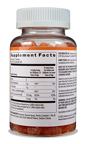 Amazon Basics Kids' Vitamin C 125mg Gummies, Orange, 60 Count, Immune Health, 2 Month Supply (Previously Solimo)