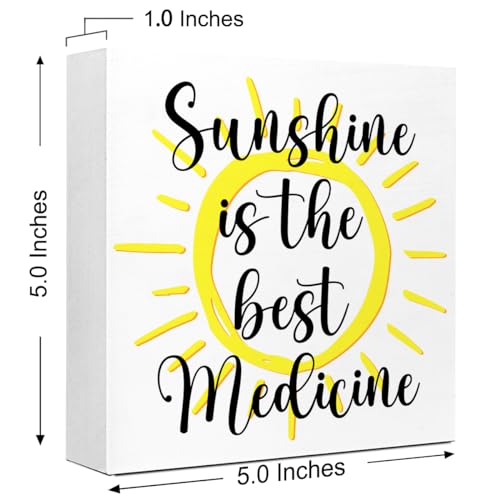 Rustic Spring Wood Block Signs,Sunshine is The Best Medicine Wooden Box Sign for Home Shelf Bedroom Tabletop Desk Decor,Farmhouse Sign Decor