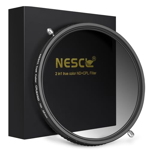 NESCL 58mm True Color Variable ND Filter ND2-32 (1-5 Stops) & CPL Circular Polarizers Filter 2-in-1, 30 Layer Nano Coated Camera Lens Filter Ultra White Optical Glass Scratch Resistant