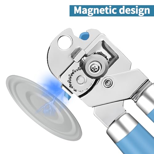 Can Opener Manual & Jar Opener set，Manual Can Opener with Magnet ，Heavy Duty can opener manual smooth edge.(2, Blue+Grey blue)