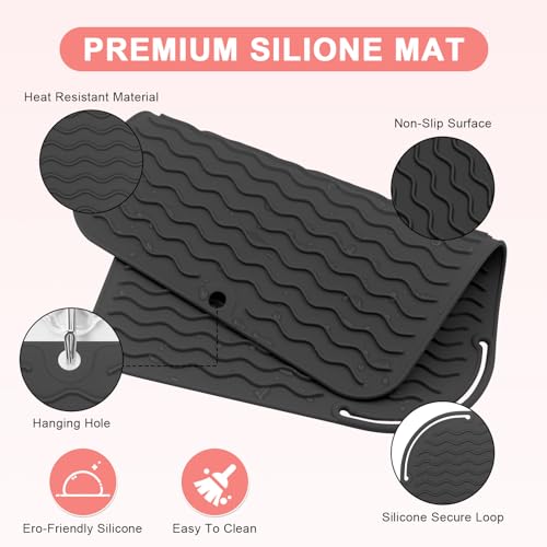 Suafrnut Plus Size Silicone Heat Resistant Mat, Portable Travel Hot Tools Pad Cover for Curling Iron, Flat Iron, Hair Straightener and Other Hair Styling Tools(12.0" x 9.0")