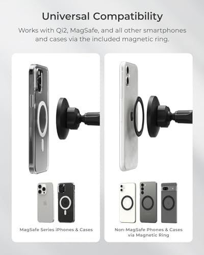 iOttie iTap 3 Magnetic Air Vent Car Mount Phone Holder with Magnetic Ring Adapter. Compatible with MagSafe, iPhone, and Android Smartphones