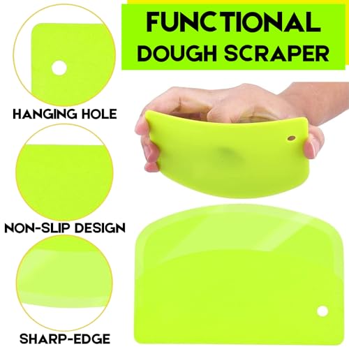 Hard Bench Scraper Dough Scraper - SURDOCA 5.31x3.64'' Plastic Pastry Cutter Dough Cutter Bread Cutter bread making tools, Cake Scraper Bowl Scraper Pastry Scraper Baking Supplies, Blue+Green+Yellow