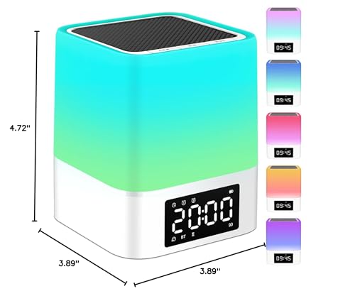 Newest Night Light Bluetooth Speaker, Gifts for 10 11 12 13 14 15 Years Old Boys Teenager Girls, All-in-1 Dual Alarm Clock, Touch Sensor Bedside Lamp, 48 RGB Color Chang, MP3 Player, Wireless Speaker