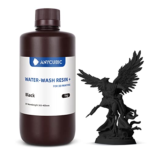 ANYCUBIC Water Washable 3D Printer Resin, 405nm High Precision UV-Curing 3D Resin, Low Shrinkage Standard Photopolymer Resin for 8K Capable LCD DLP Resin 3D Printer Printing (Black, 1000g)