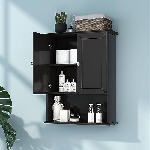 VANIRROR Black Wall Cabinet 24x30 Inch Wooden Over The Toilet Storage Cabinets with 2 Doors, Above Toilet Storage Medicine Cabinets for Bathroom Laundry Room Bedroom Kitchen