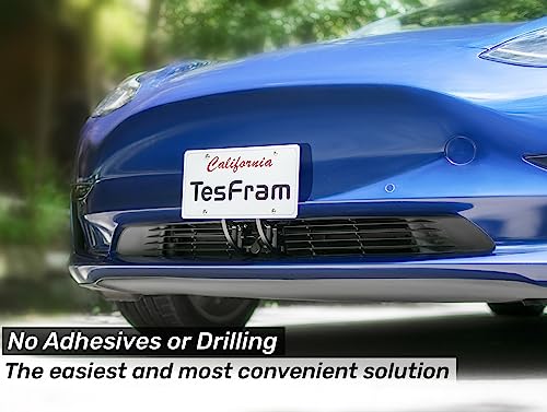 TesFram 2023-2017 Model 3 License Plate Mount, Height-Adjustable & NO Drilling Front License Plate Holder with Anti Theft Features (Not Compatible with Highland Version)