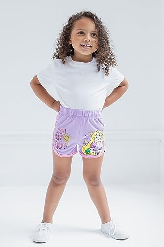 Disney Princess Tiana Rapunzel Moana Little Girls French Terry 3 Pack Shorts Green/Pink/Purple 6-6X