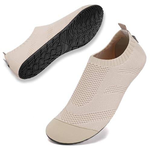 WateLves Womens Barefoot Water Shoes Travel House Slippers for Indoor and Outdoor Aqua Socks for Beach Swim Surf Yoga Dancing Camping Must Haves (Leopard Beige, 38/39)