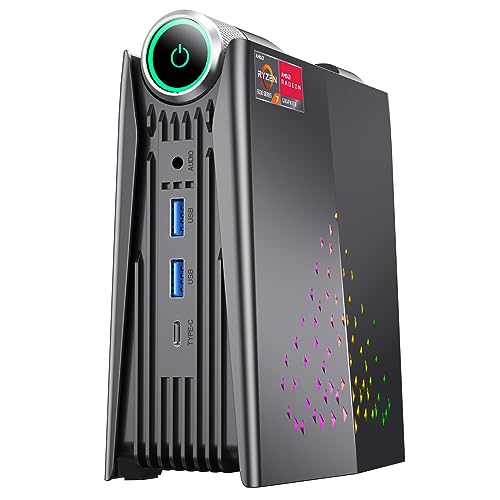 KAMRUI Mini Gaming PC, AMD Ryzen 7 5700U(up to 4.3Ghz) 16GB RAM 512GB NVME SSD, Mini Computer Small Gaming Desktop PC AMR5 3 Mode PERF Switch, RGB Light, Upgrade Capacity, 4K UHD, Type-C, WiFi6/BT5.2