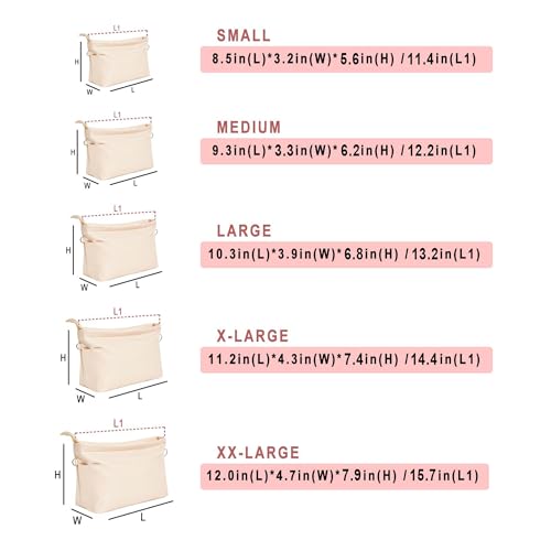 Vercord Premium Nylon Purse Organizer Tote Handbag Insert Organizers Bag in Bag Zipper 13 Pockets Beige Small