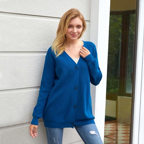 Women's Long Sleeve Button Down Classic Chunky Cardigan Knit Open Front Sweater White