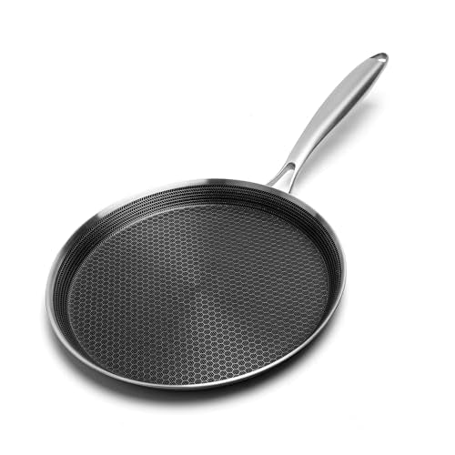 Innerwell Nonstick Crepe Pan 10 inch Stainless Steel Crepe Pan Honeycomb Coating Flat Skillet Tawa Dosa Tortilla Pan,Omelet Pan with All Stove Tops Available, Induction Compatible