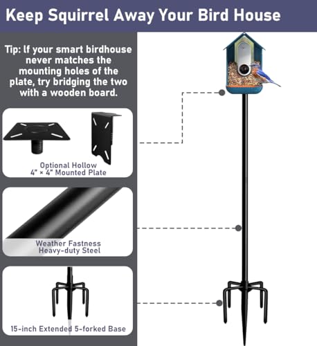 Ansionsol 75 Inch Smart Bird Feeder Pole with 5-Prong Base, Adjustable Bird House Pole Mount Kit for Outdoors, Heavy Duty Bird Feeder Stand for Wild Birds Watching, Black