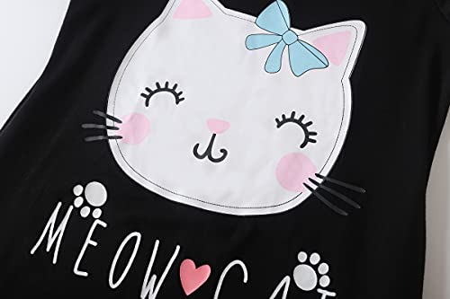 Hupohoi Big Girls' Short Sleeve Nightgown Lovely Cats Lazy Day Printed Sleep Dress PJS, Black-Cat, 12(US 8-11 Years)
